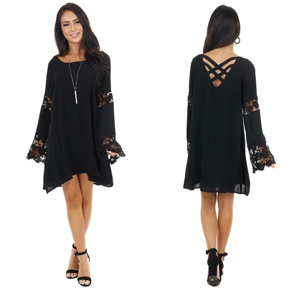 KORI | Boho Crochet Lace Bell Sleeve Shift - Picture 1 of 10